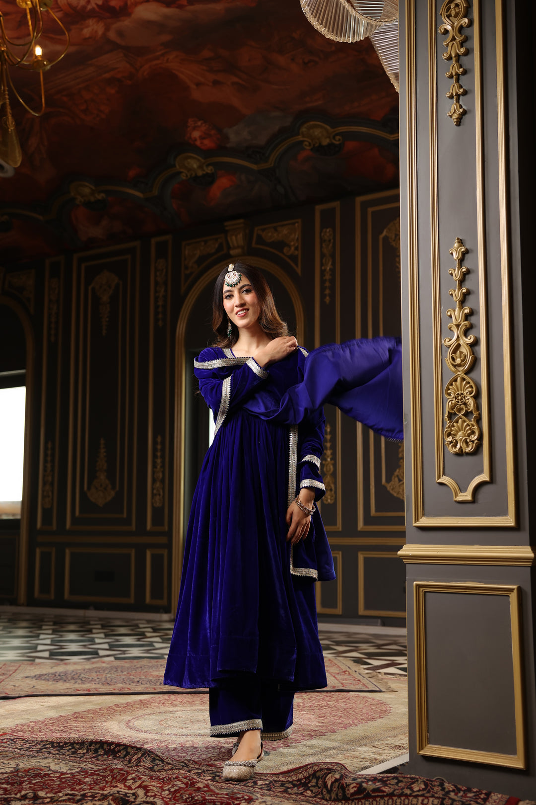 Royal Blue Anarkali Velvet Set