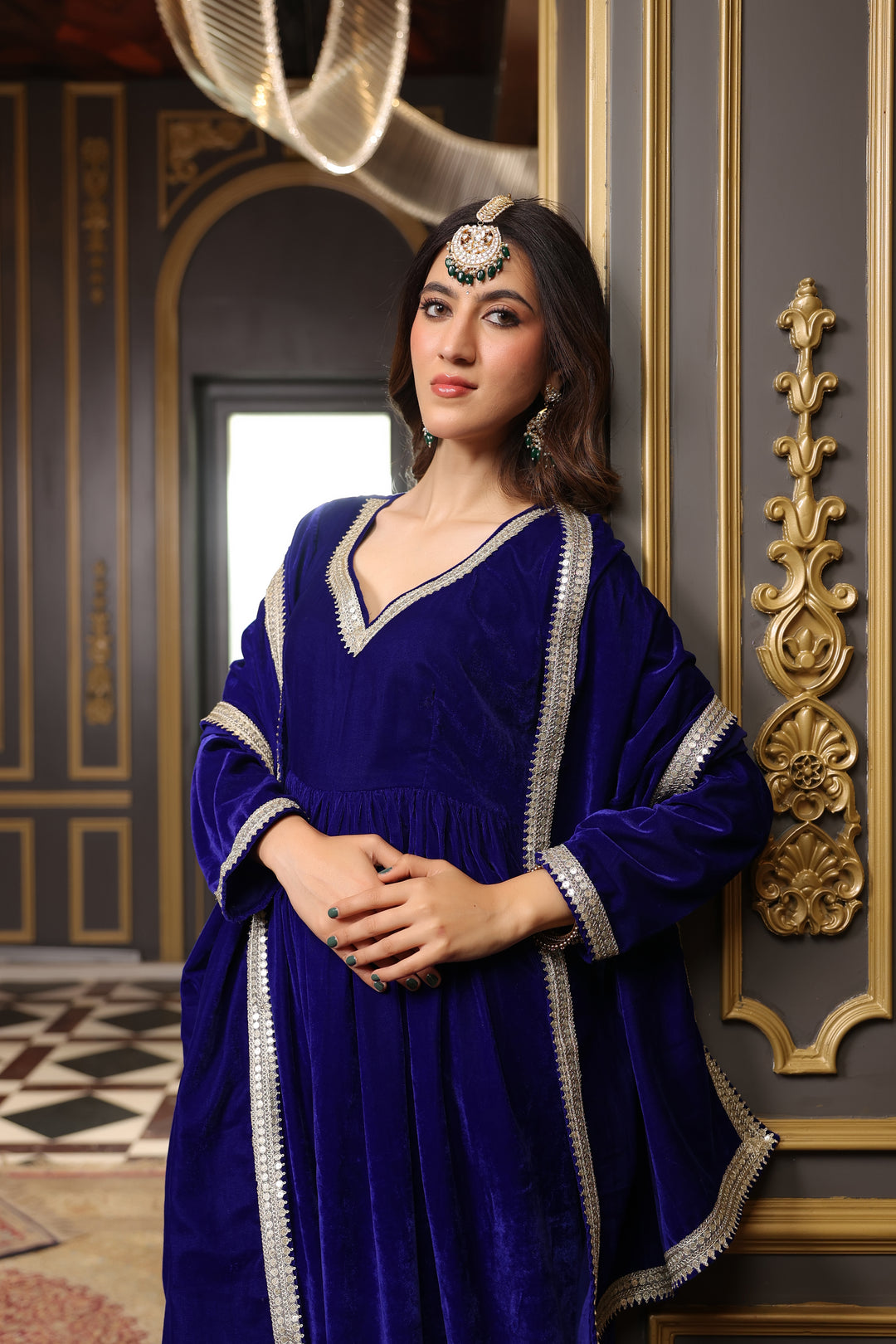 Royal Blue Anarkali Velvet Set