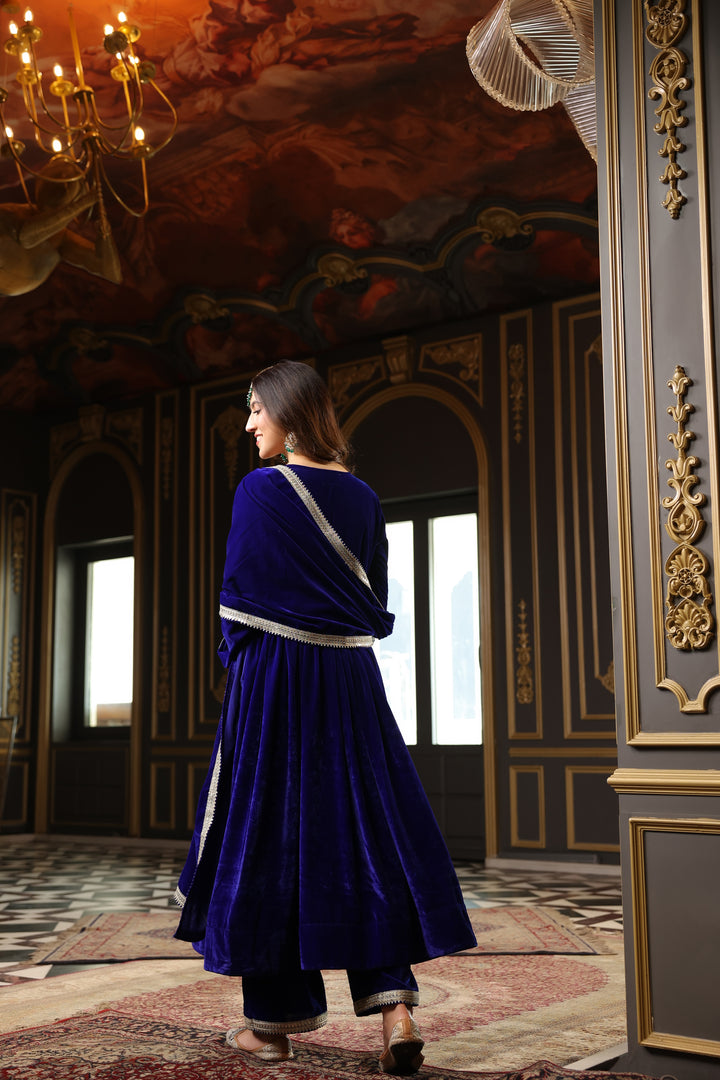 Royal Blue Anarkali Velvet Set