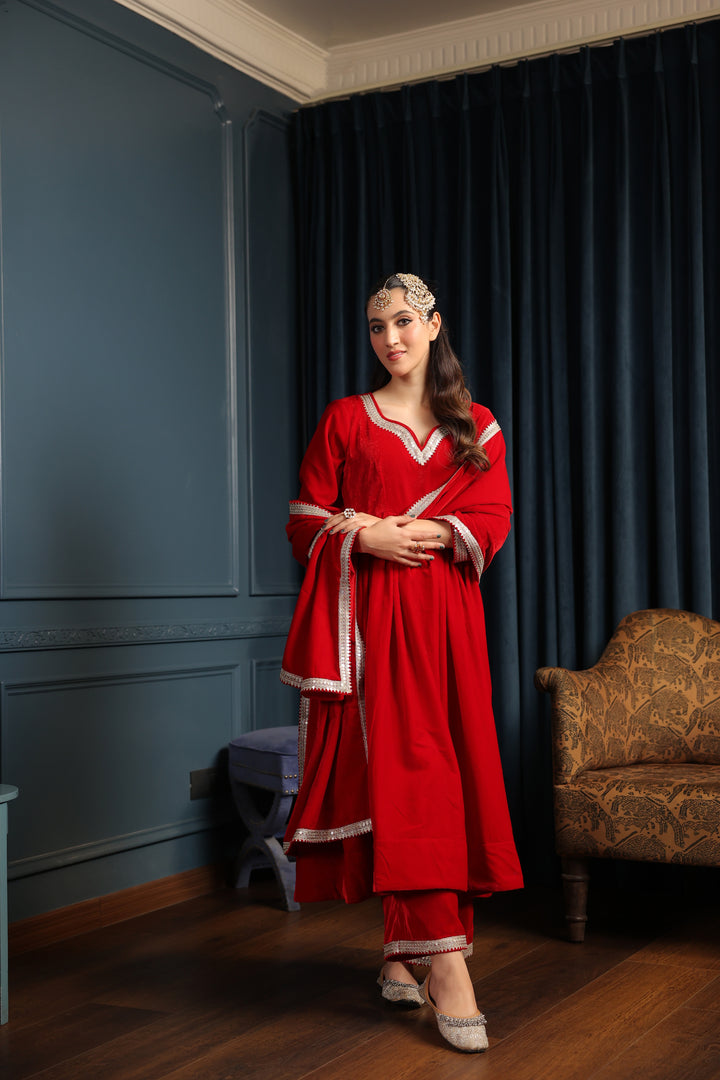 Red Velvet Anarkali Suit Set