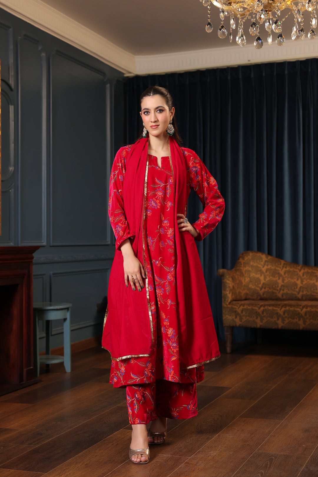 Rani Printed Velvet A-line Suit Set