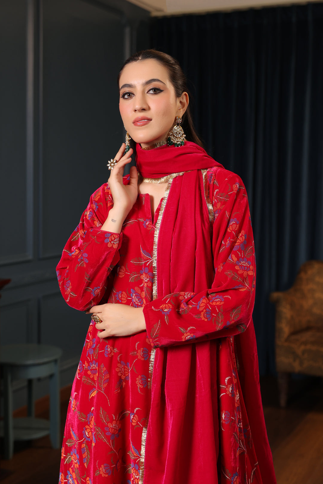 Rani Printed Velvet A-line Suit Set