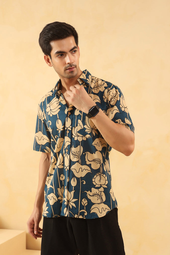 Blue Bud Cotton Half Sleeve Shirt - Sevn Signal – DIMPLE DESIGN STUDIO