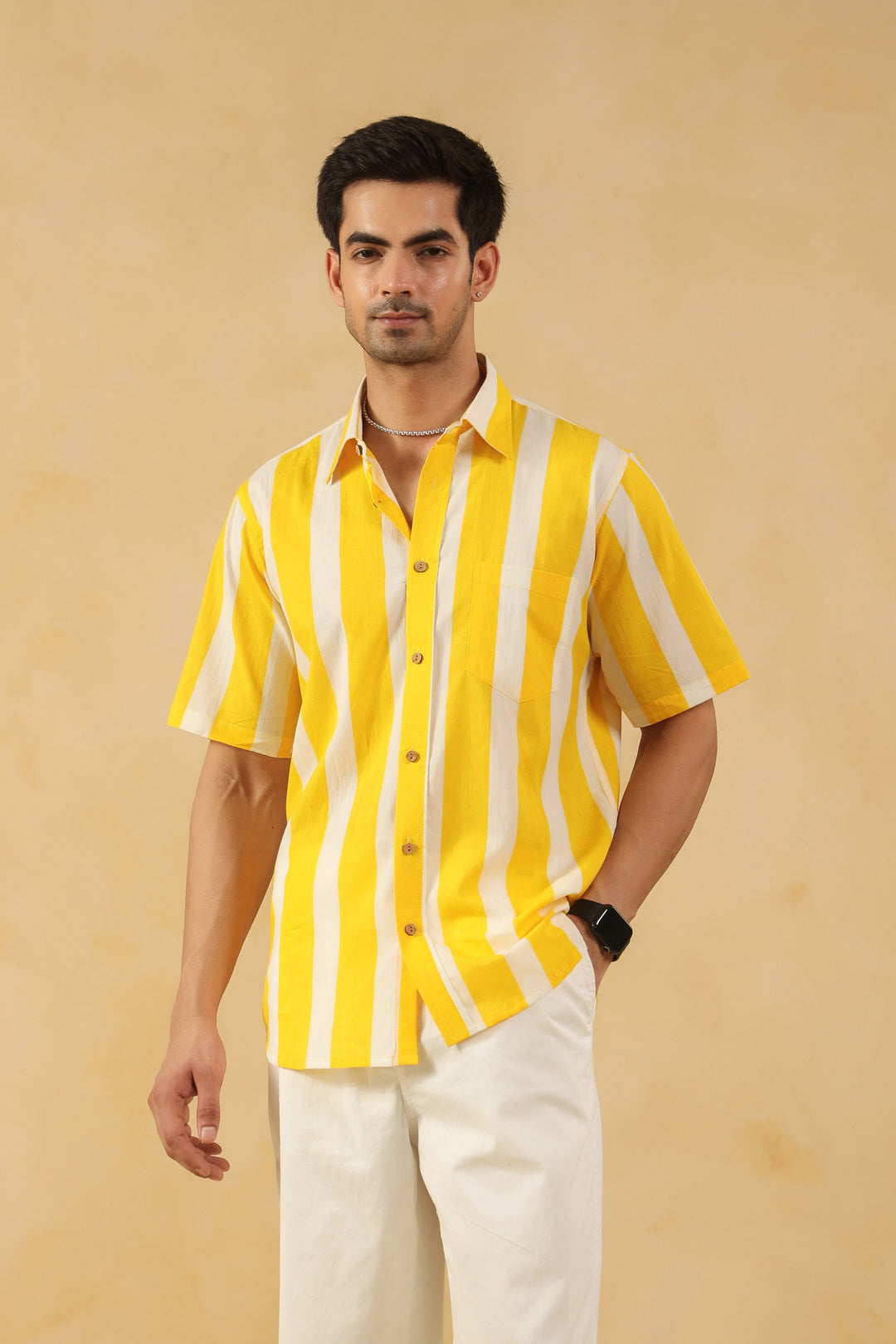 Yellow Stripe Half Sleeve Shirt