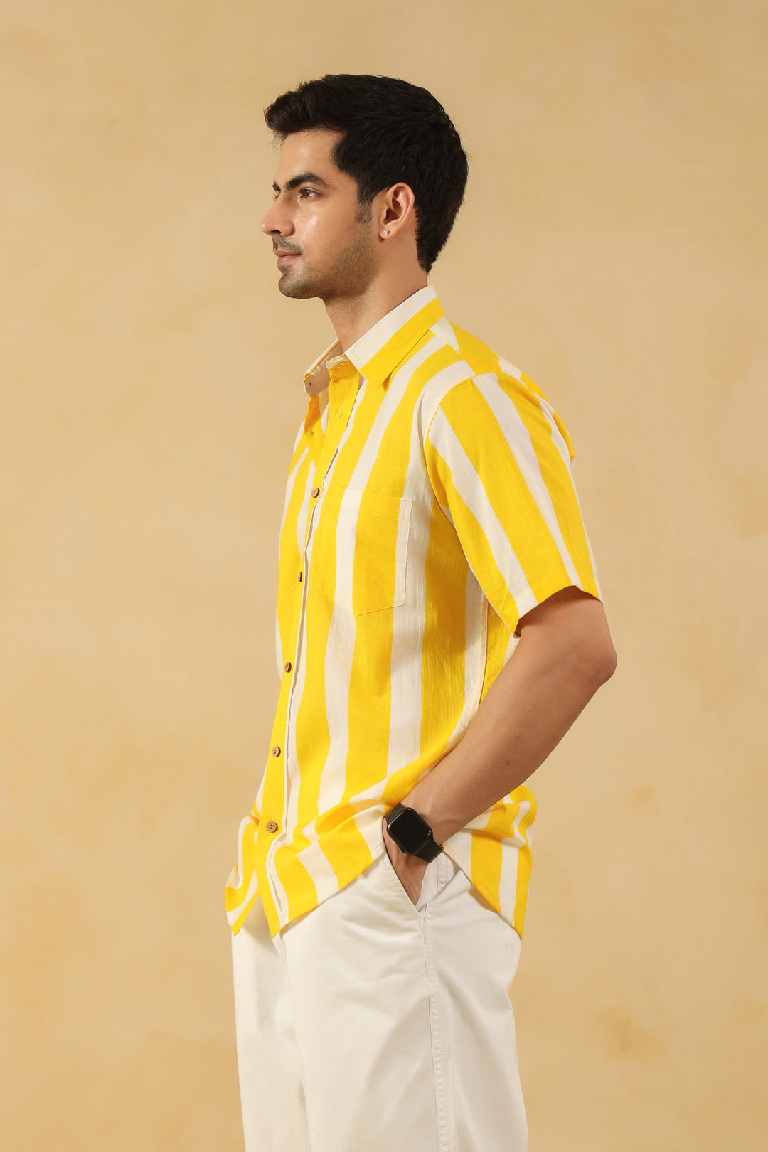 Yellow Stripe Half Sleeve Shirt