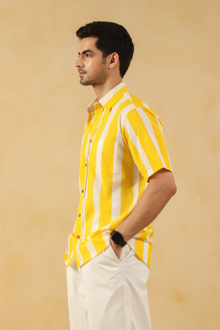 Yellow Stripe Half Sleeve Shirt