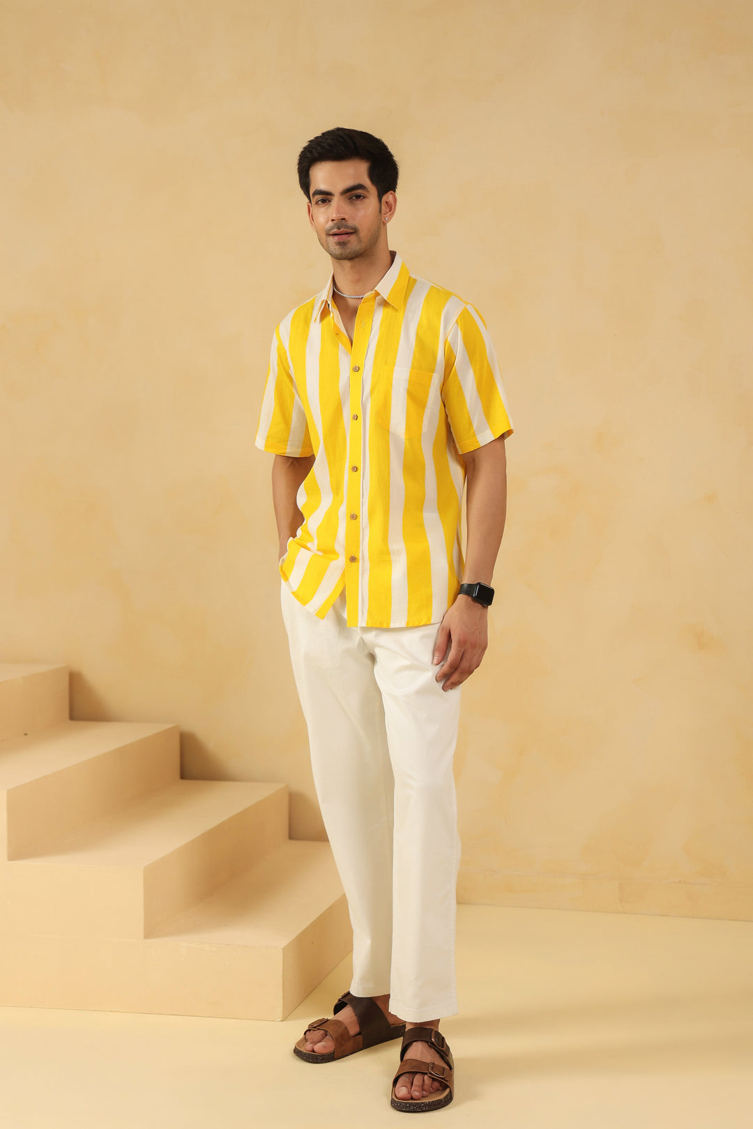 Yellow Stripe Half Sleeve Shirt