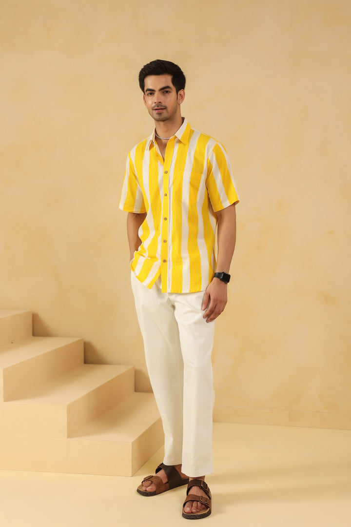 Yellow Stripe Half Sleeve Shirt