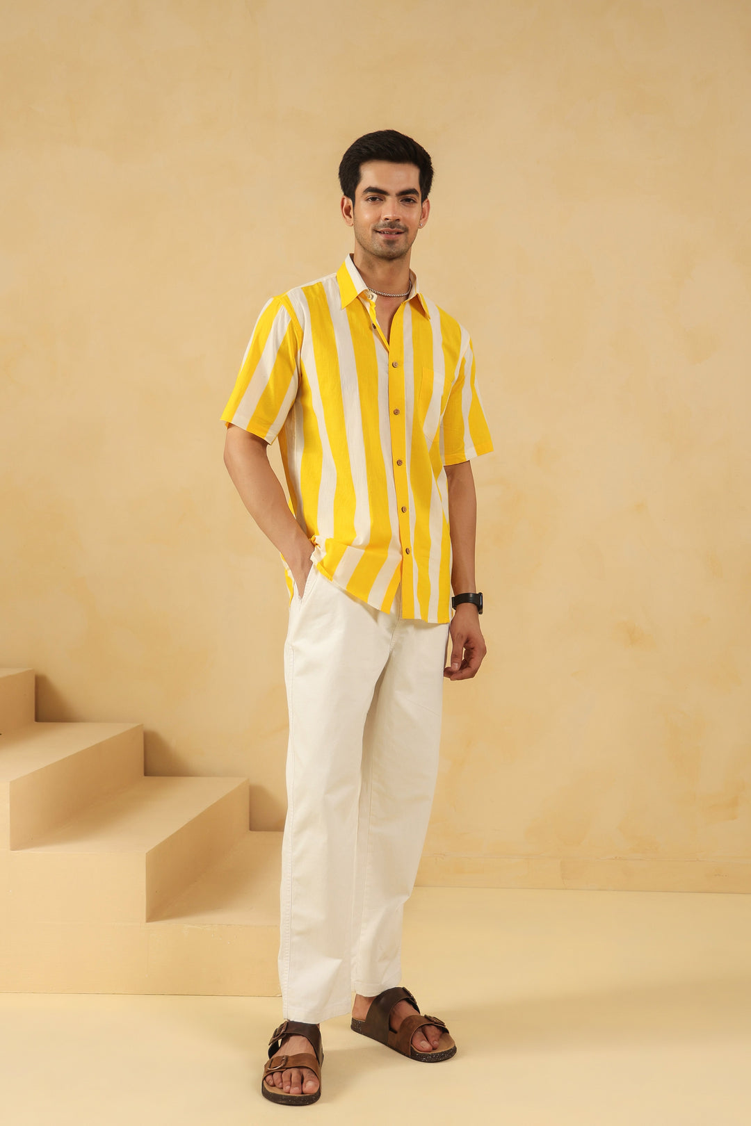 Yellow Stripe Half Sleeve Shirt