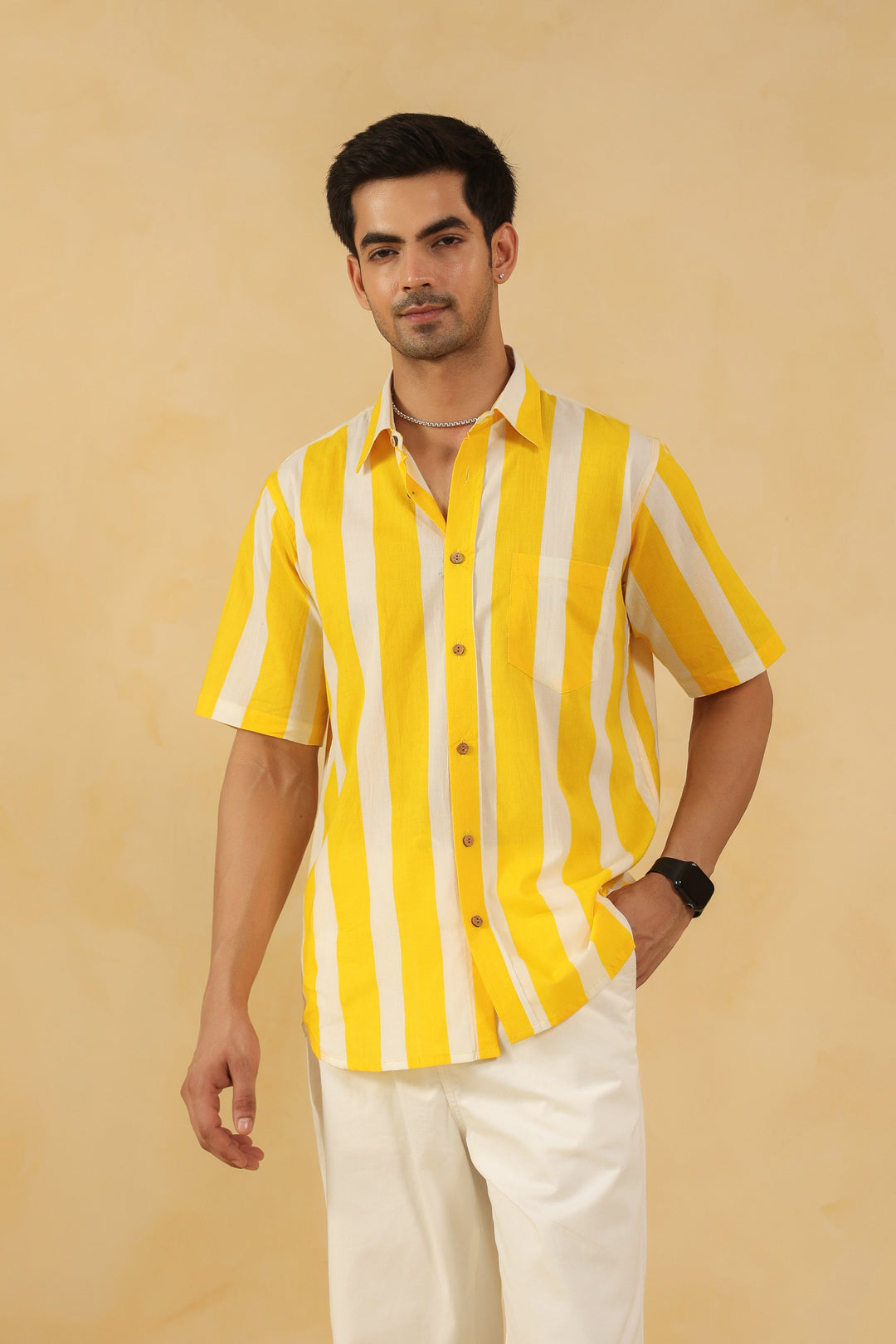 Yellow Stripe Half Sleeve Shirt