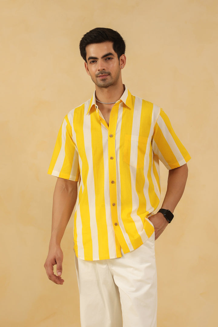 Yellow Stripe Half Sleeve Shirt