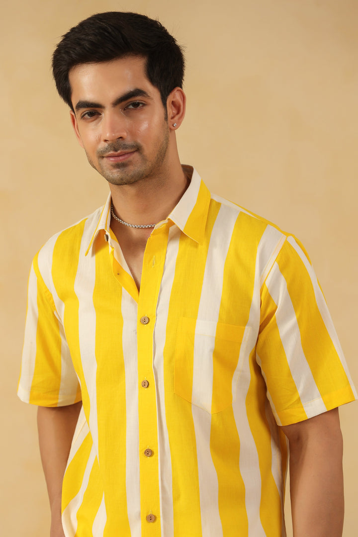 Yellow Stripe Half Sleeve Shirt