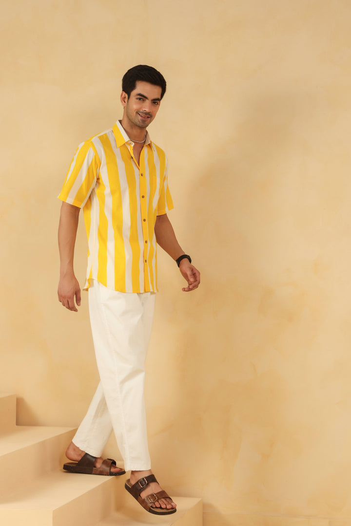 Yellow Stripe Half Sleeve Shirt