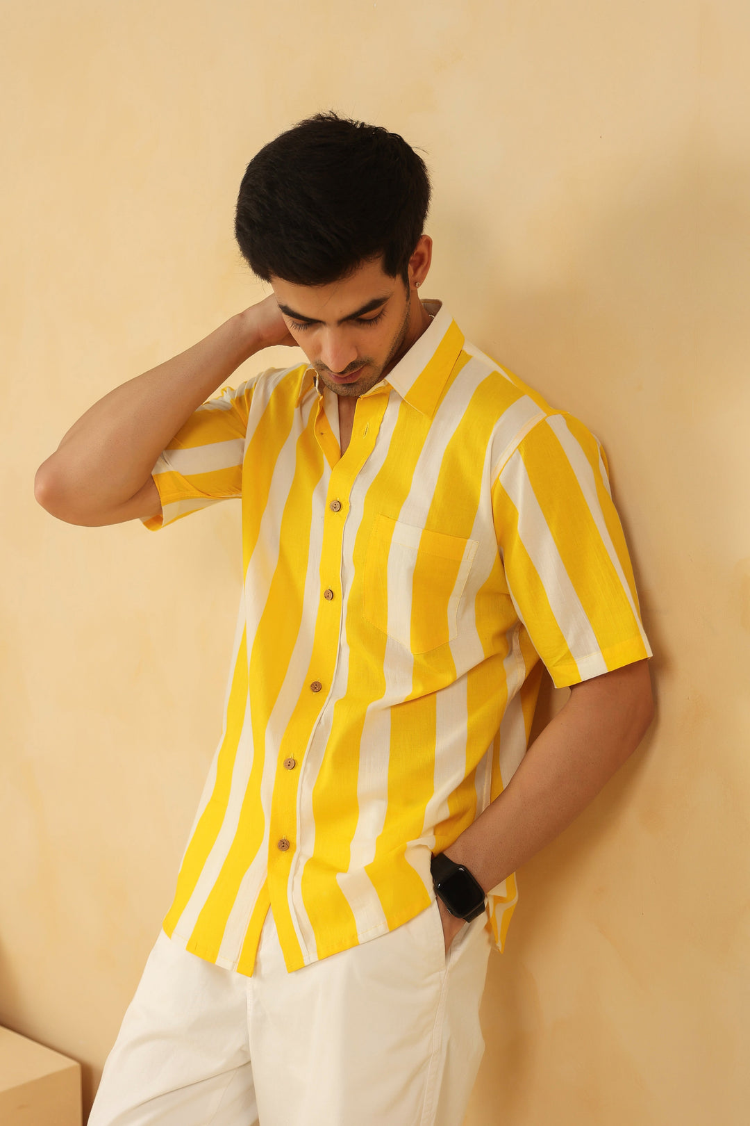 Yellow Stripe Half Sleeve Shirt