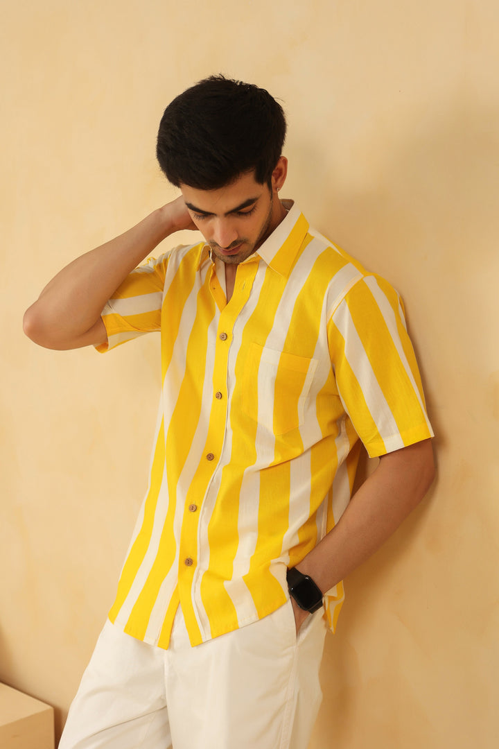 Yellow Stripe Half Sleeve Shirt