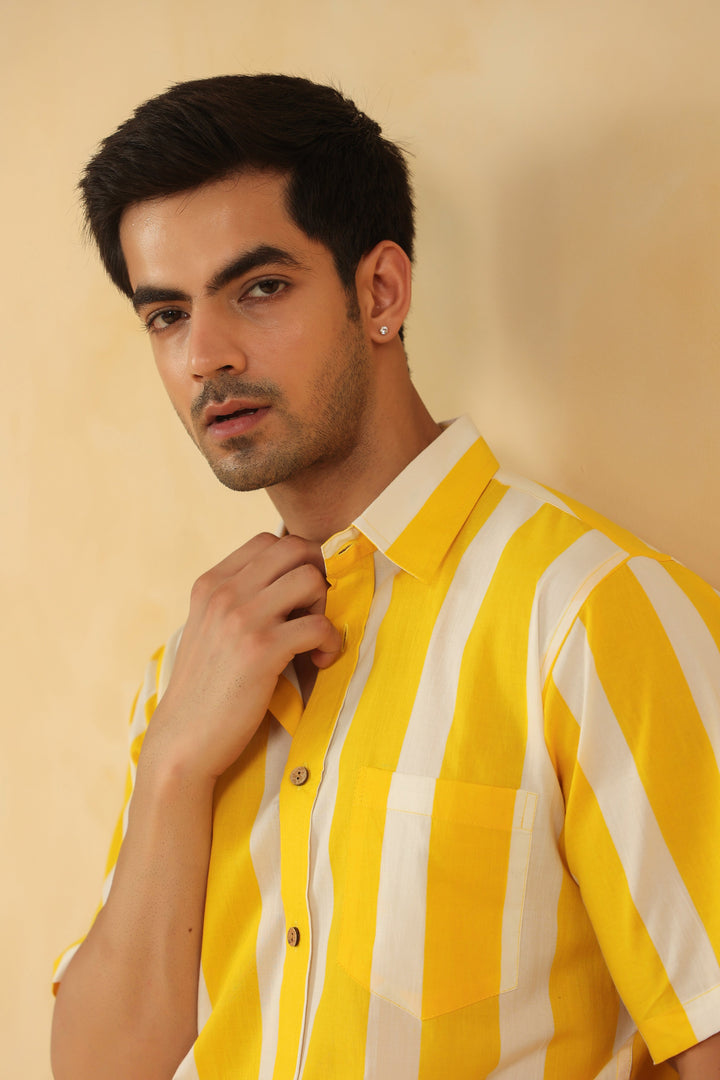 Yellow Stripe Half Sleeve Shirt