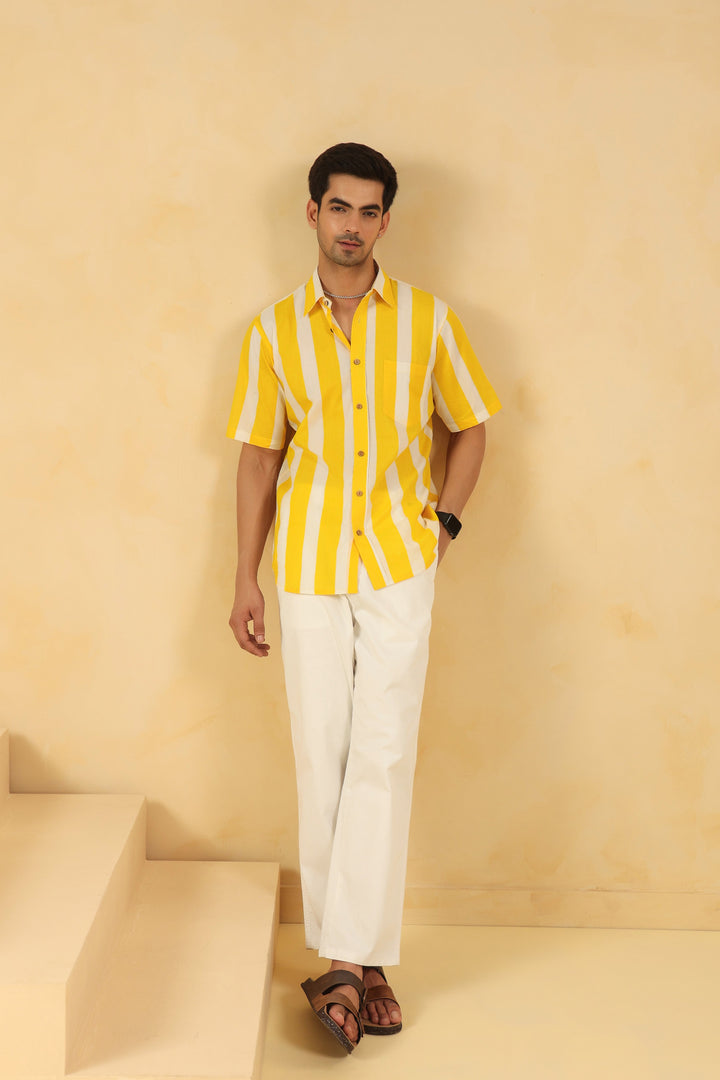 Yellow Stripe Half Sleeve Shirt