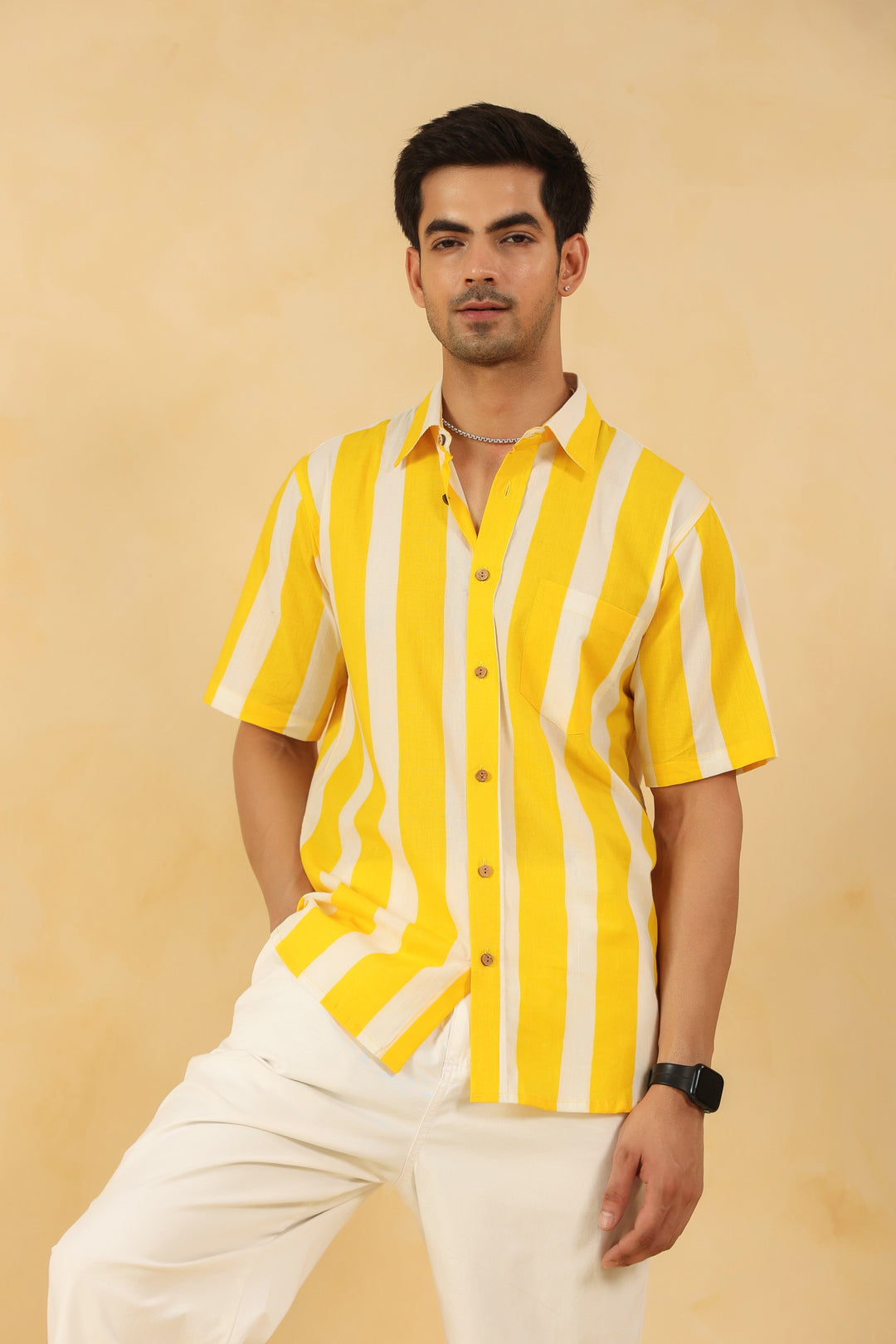 Yellow Stripe Half Sleeve Shirt