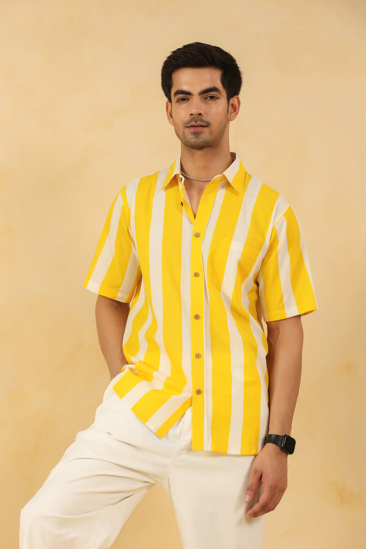 Yellow Stripe Half Sleeve Shirt