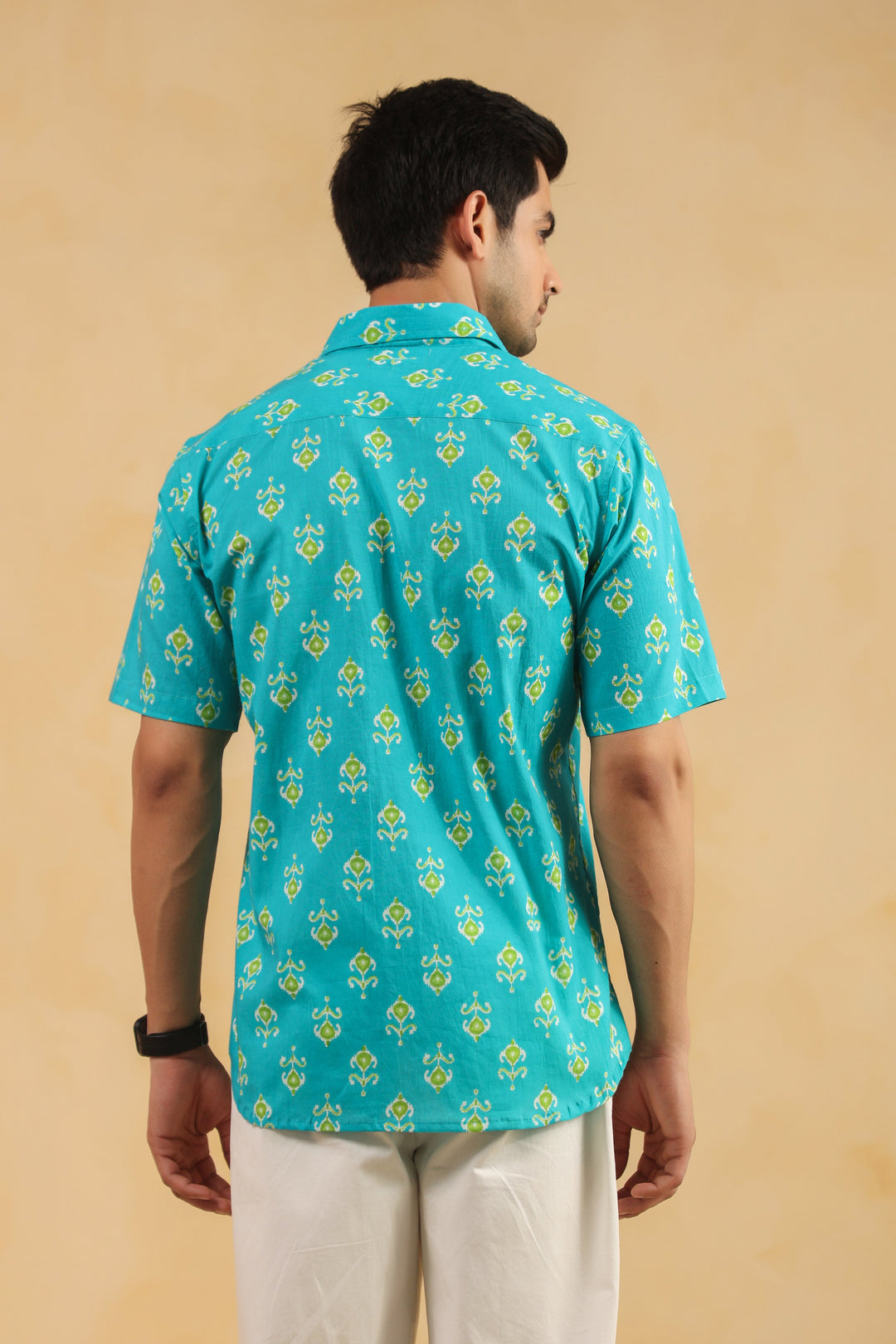 Turquoise Cotton Half Sleeve Shirt