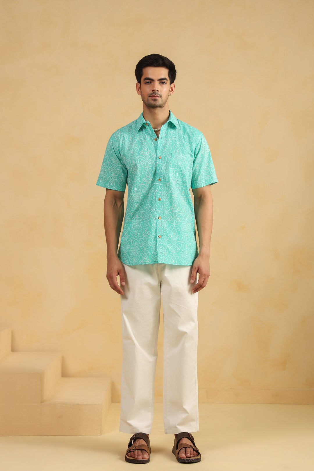 Blue Bandhej Cotton Half Sleeve Shirt