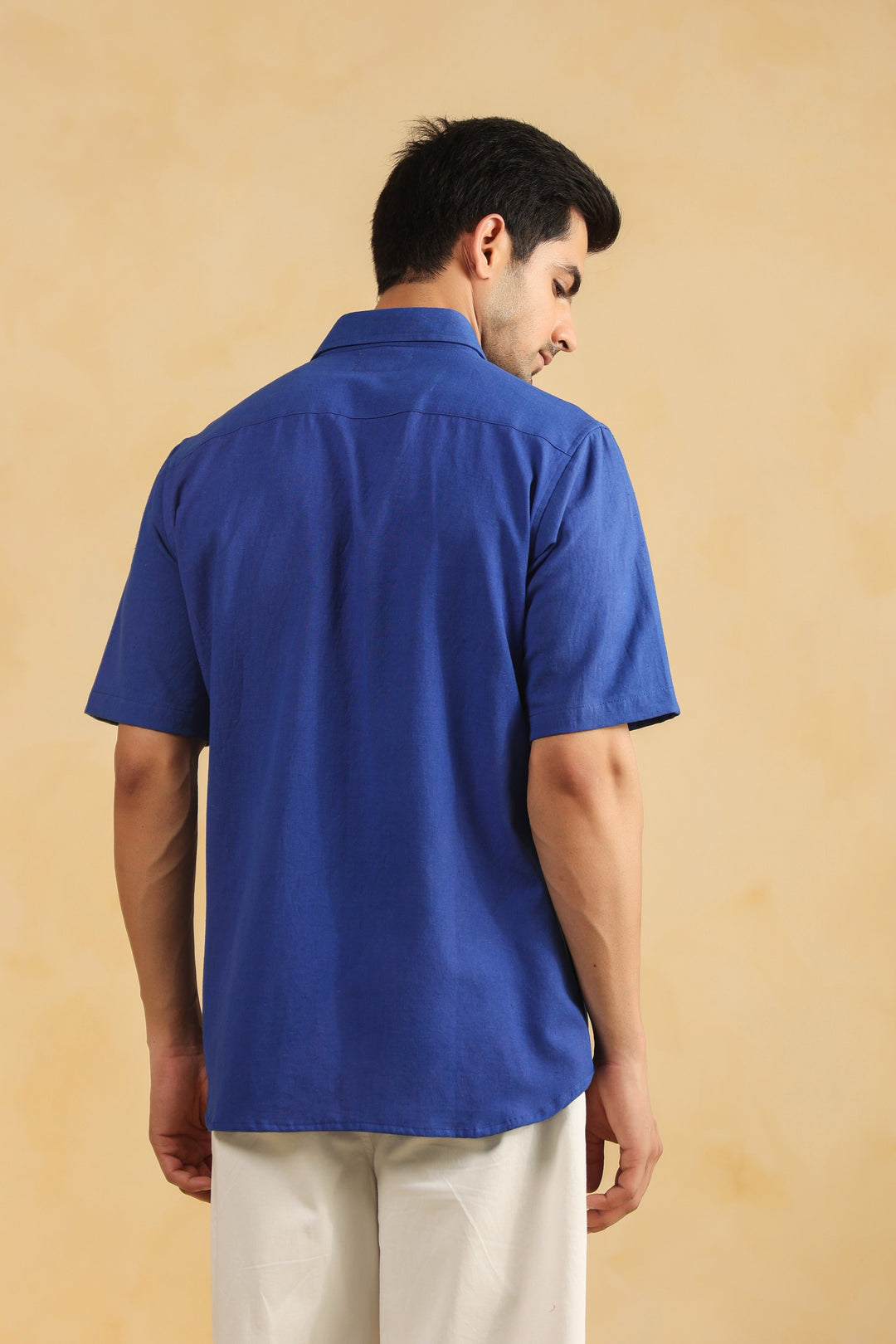 Royal Blue Linen Blend Half Sleeve Shirt