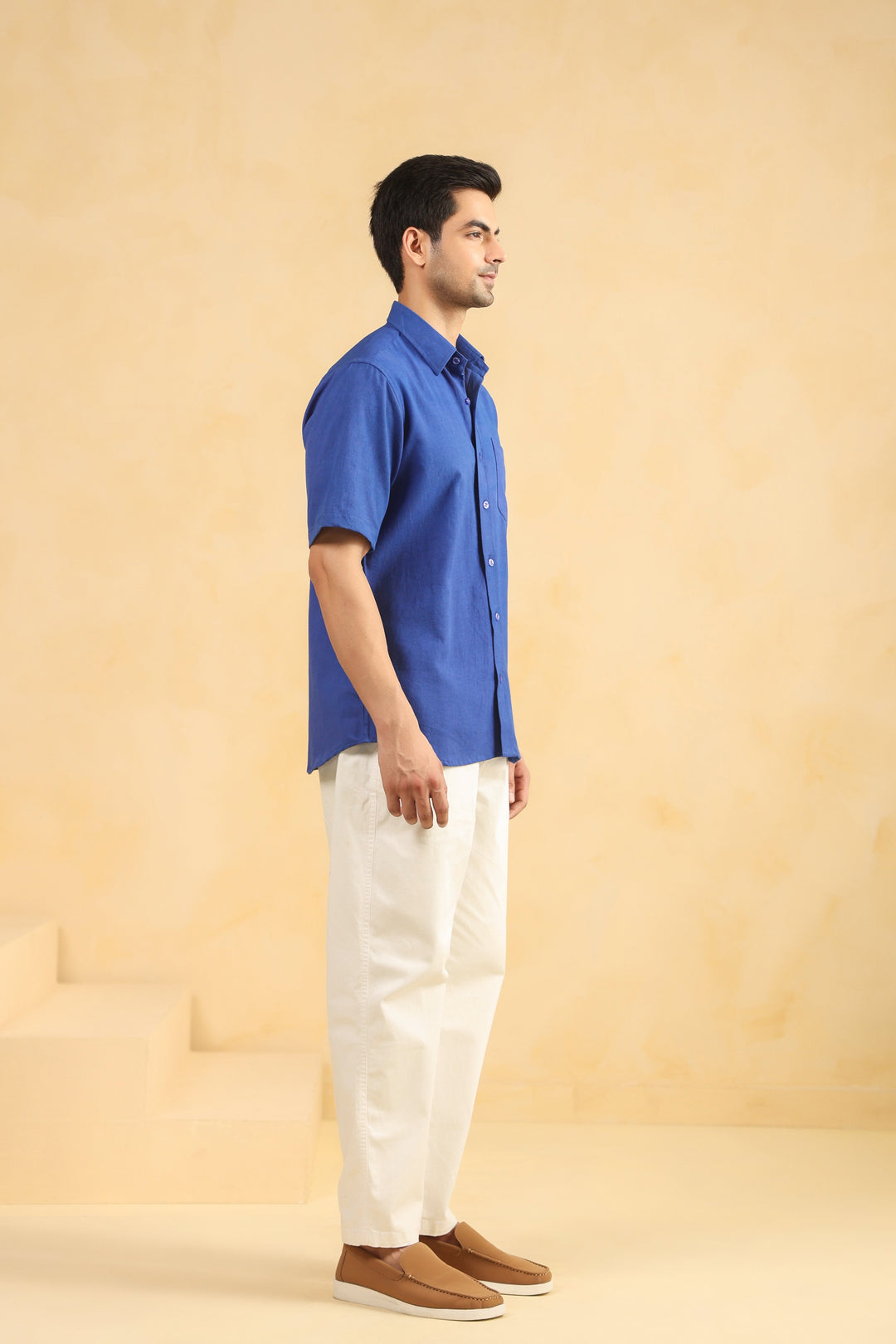 Royal Blue Linen Blend Half Sleeve Shirt