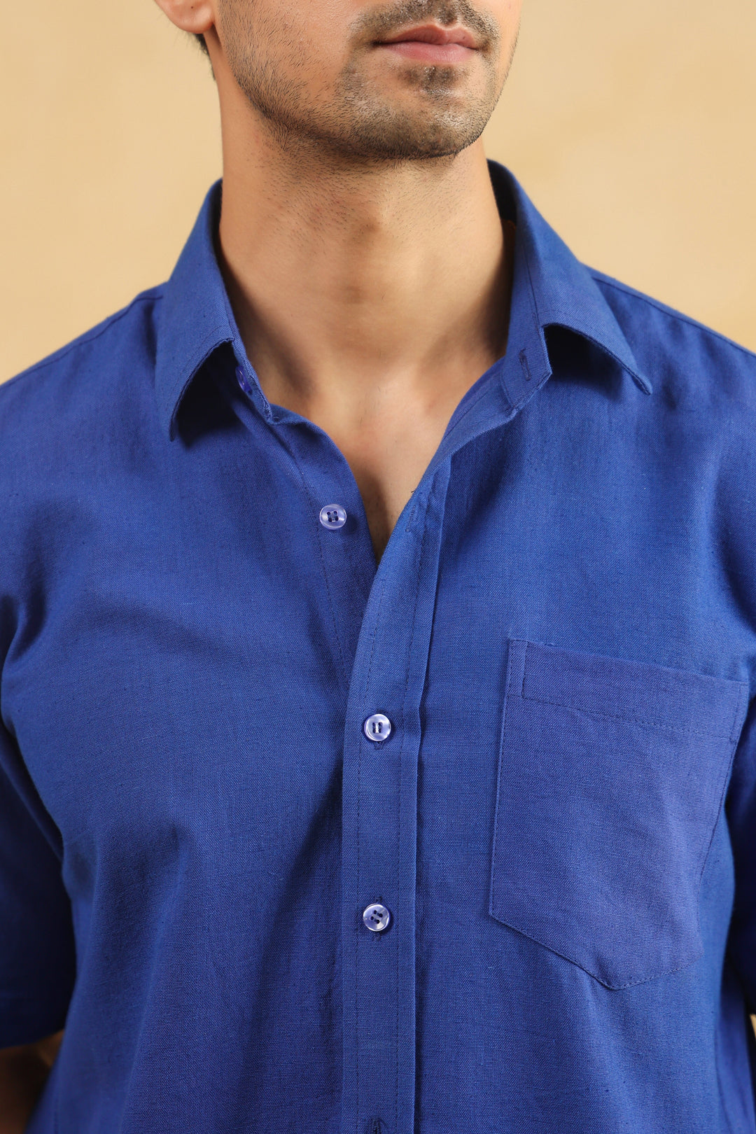 Royal Blue Linen Blend Half Sleeve Shirt