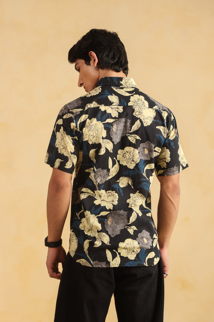 Black Cotton Half Sleeve Shirt