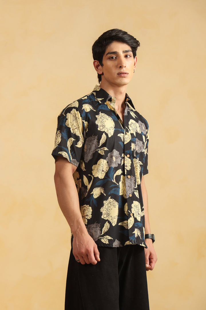 Black Cotton Half Sleeve Shirt
