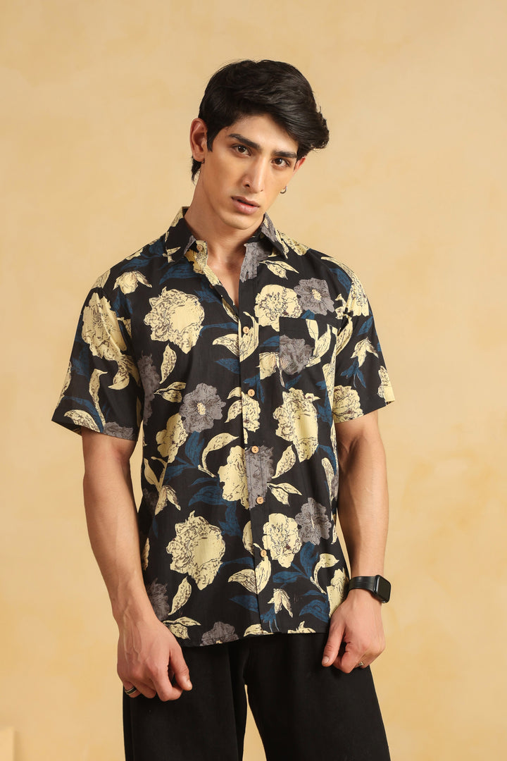 Black Cotton Half Sleeve Shirt