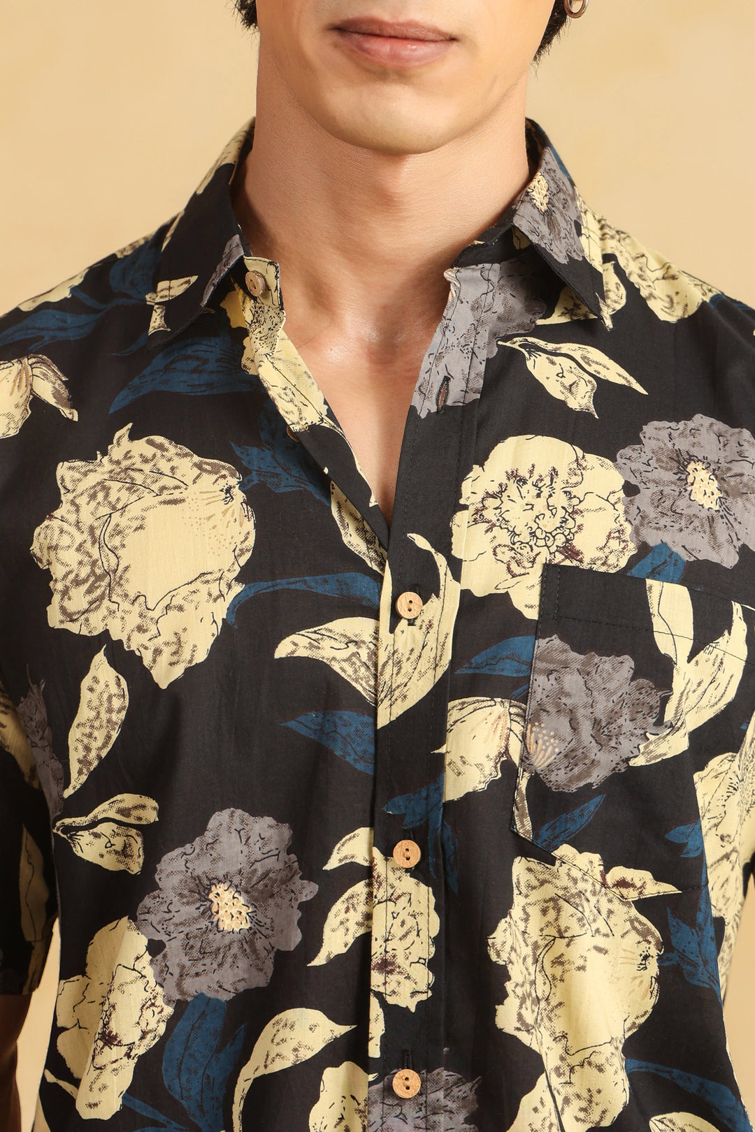 Black Cotton Half Sleeve Shirt