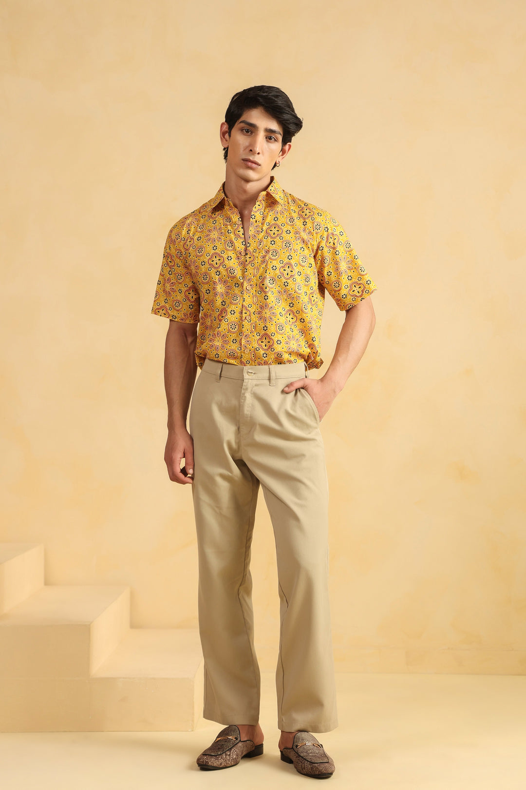 Yellow Cotton Half Sleeve Shirt