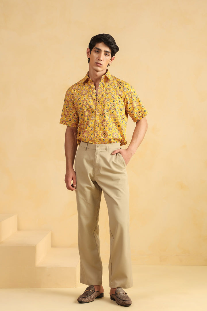 Yellow Cotton Half Sleeve Shirt