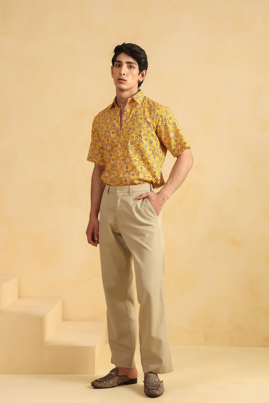 Yellow Cotton Half Sleeve Shirt