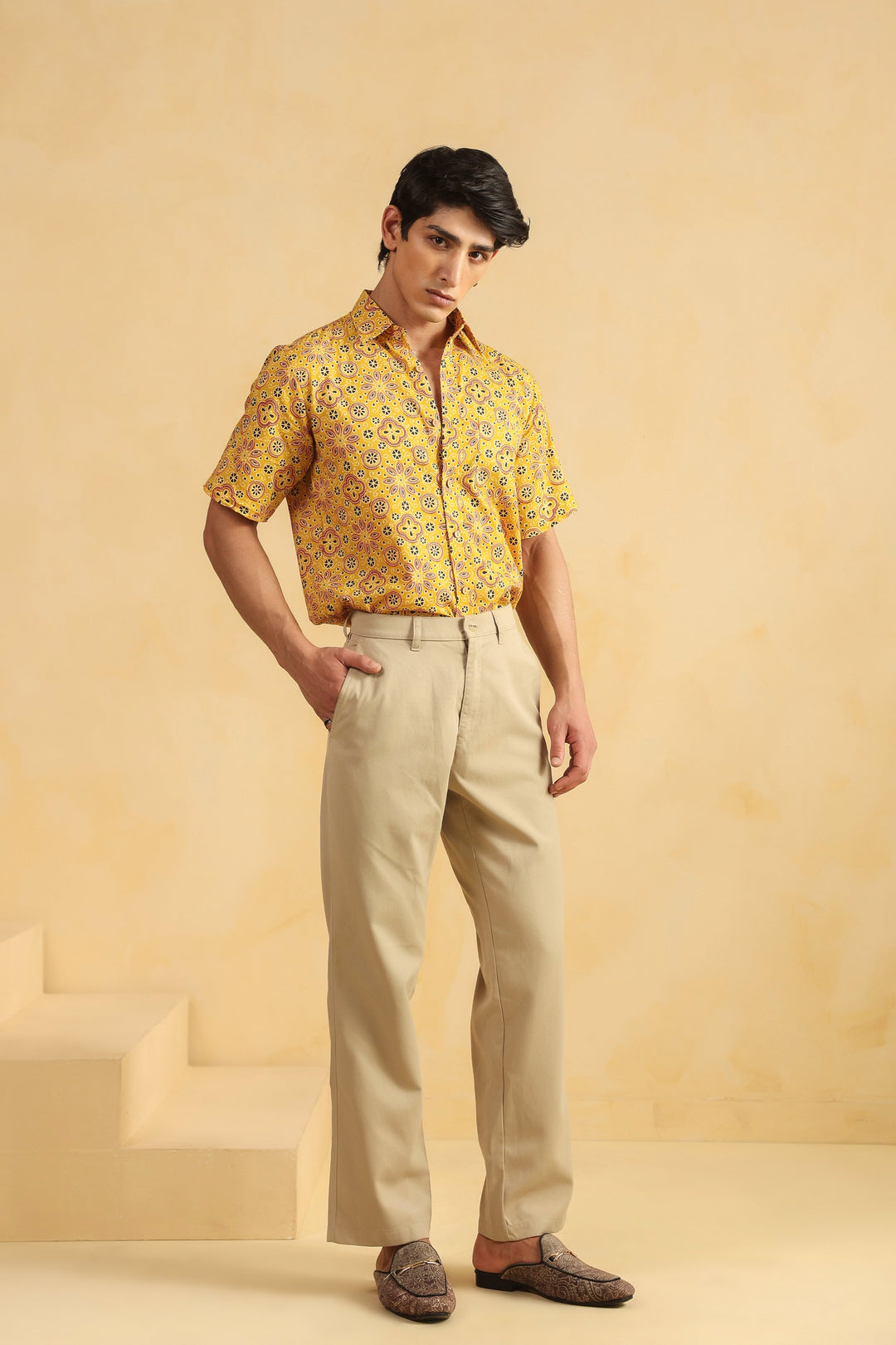 Yellow Cotton Half Sleeve Shirt