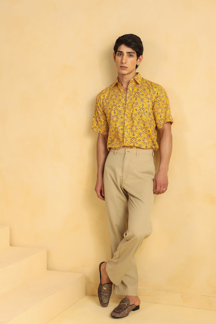Yellow Cotton Half Sleeve Shirt