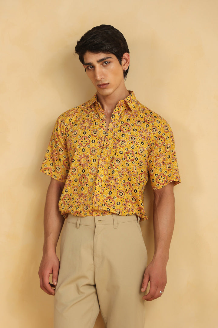 Yellow Cotton Half Sleeve Shirt