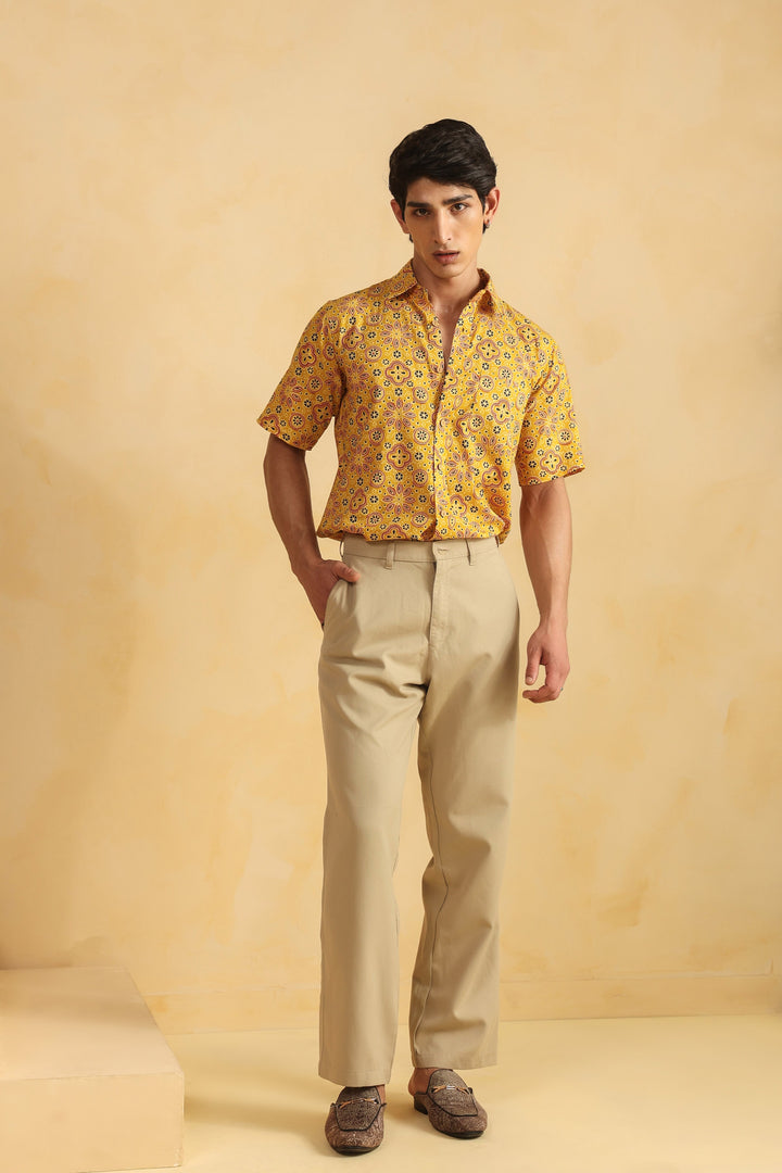Yellow Cotton Half Sleeve Shirt
