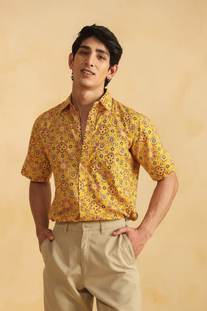 Yellow Cotton Half Sleeve Shirt