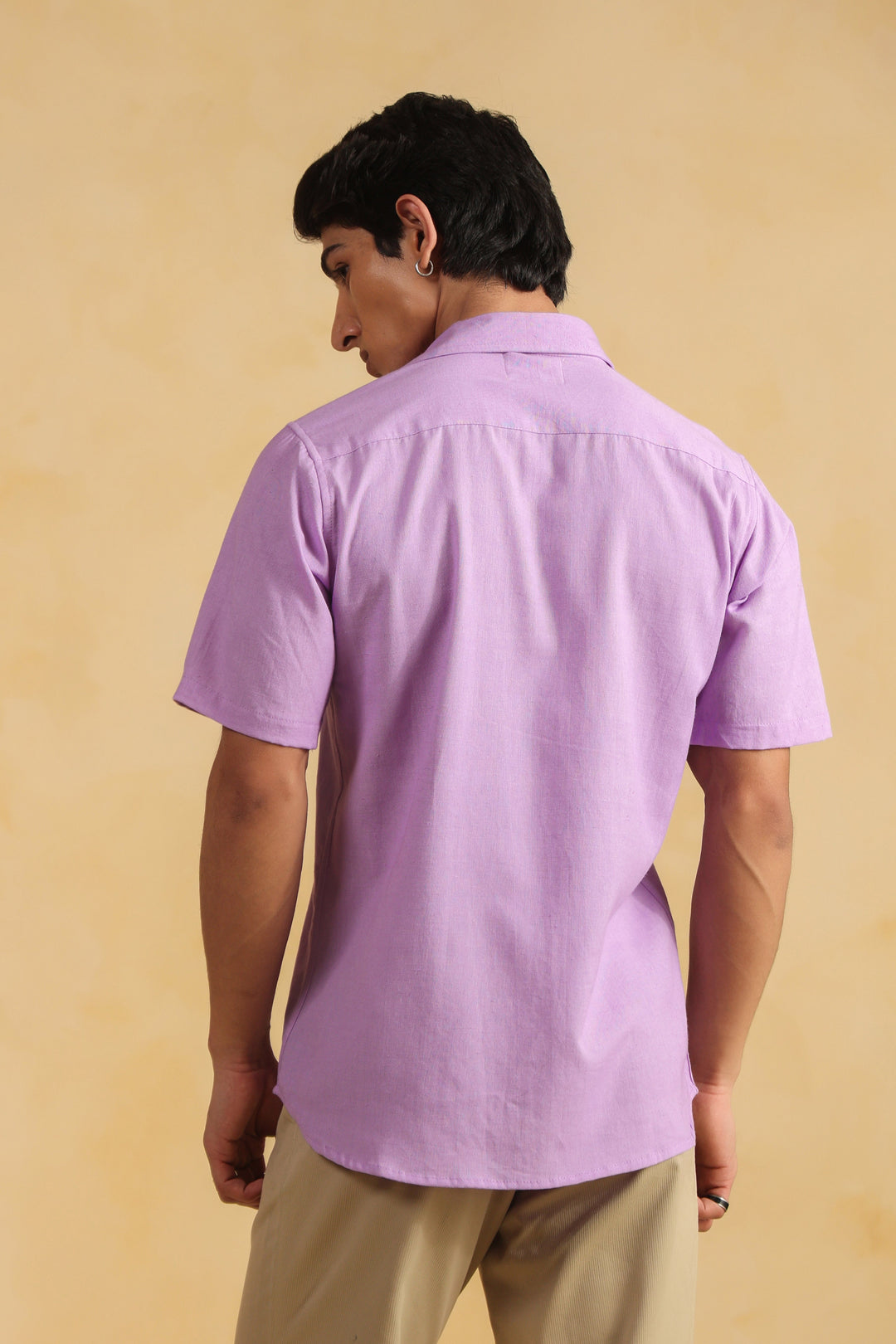 Purple Linen Blend Half Sleeve Shirt