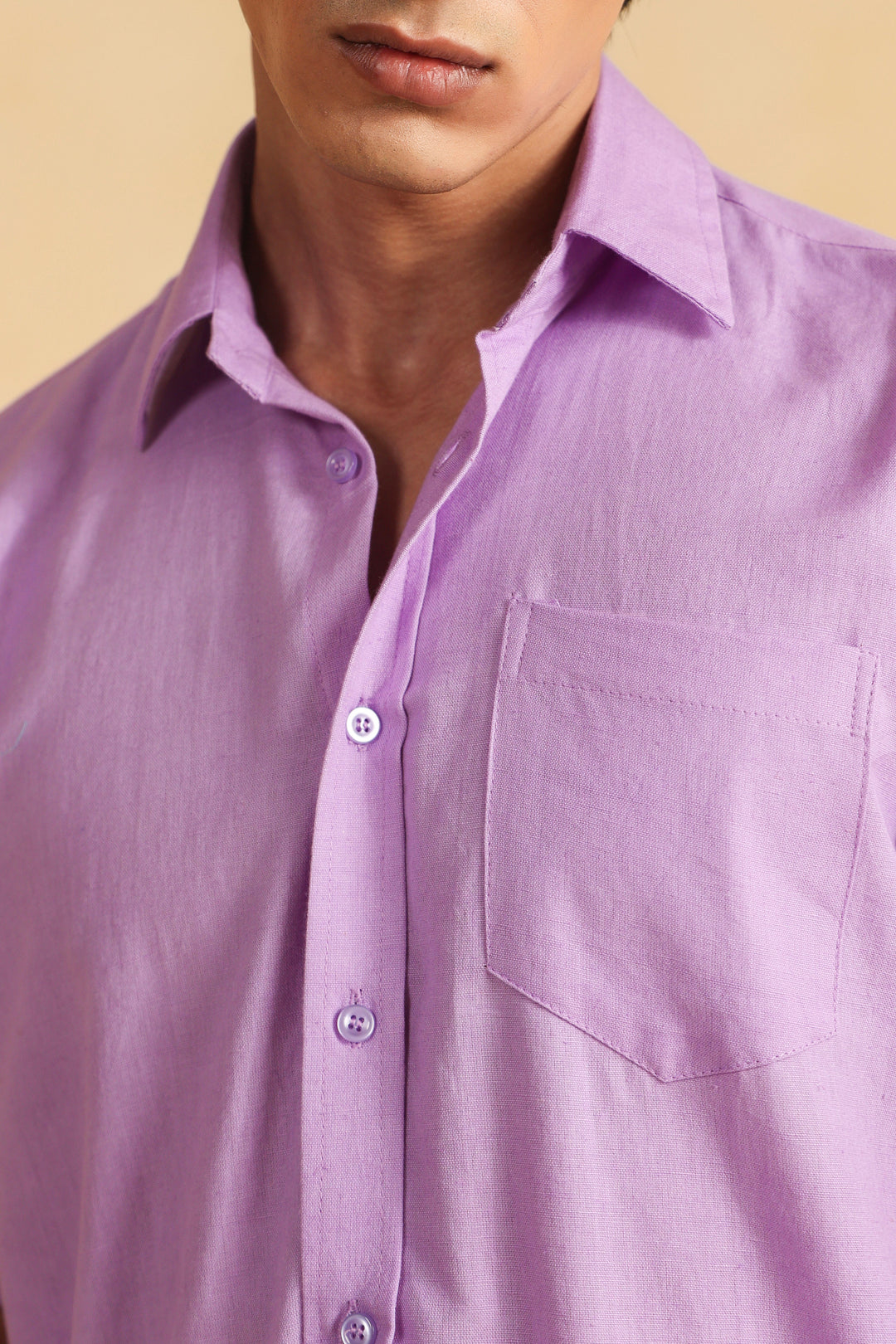 Purple Linen Blend Half Sleeve Shirt
