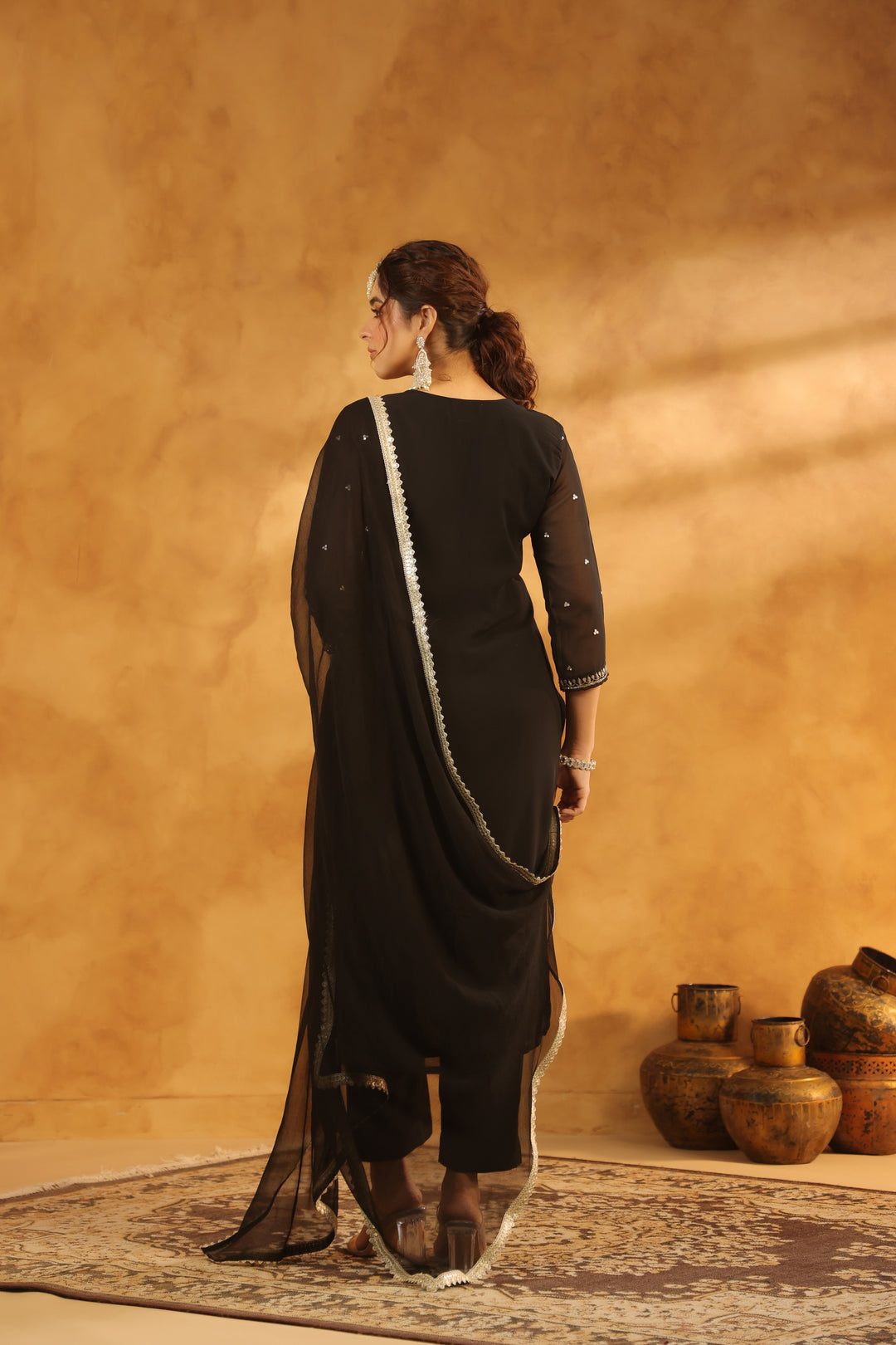 Aarna Black georgette suit set