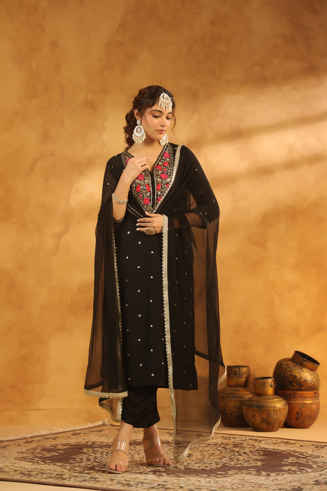 Aarna Black georgette suit set