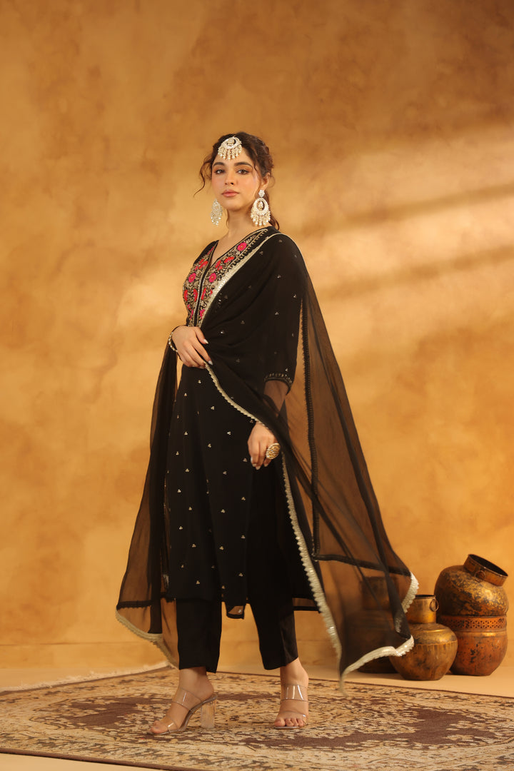 Aarna Black georgette suit set