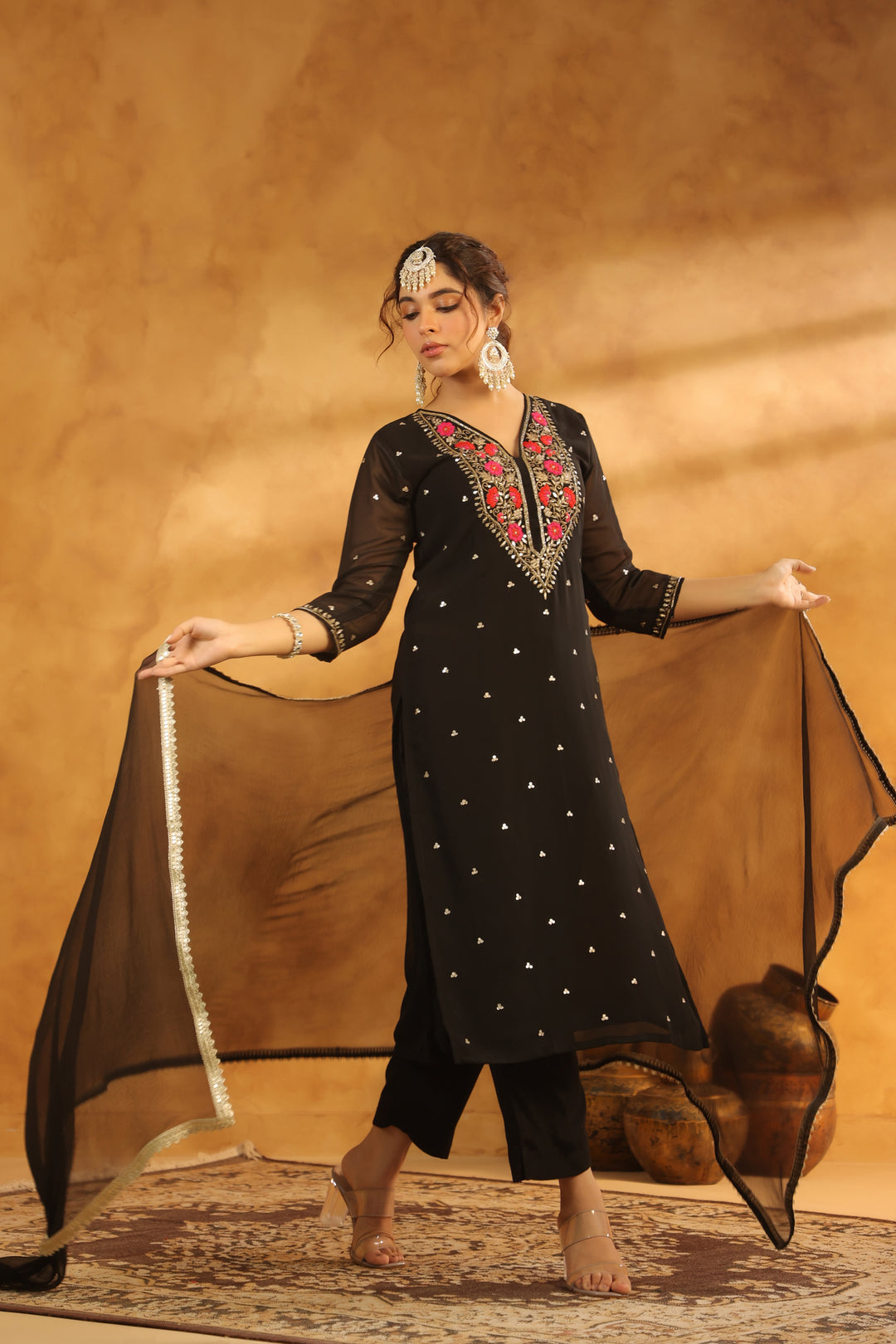 Aarna Black georgette suit set