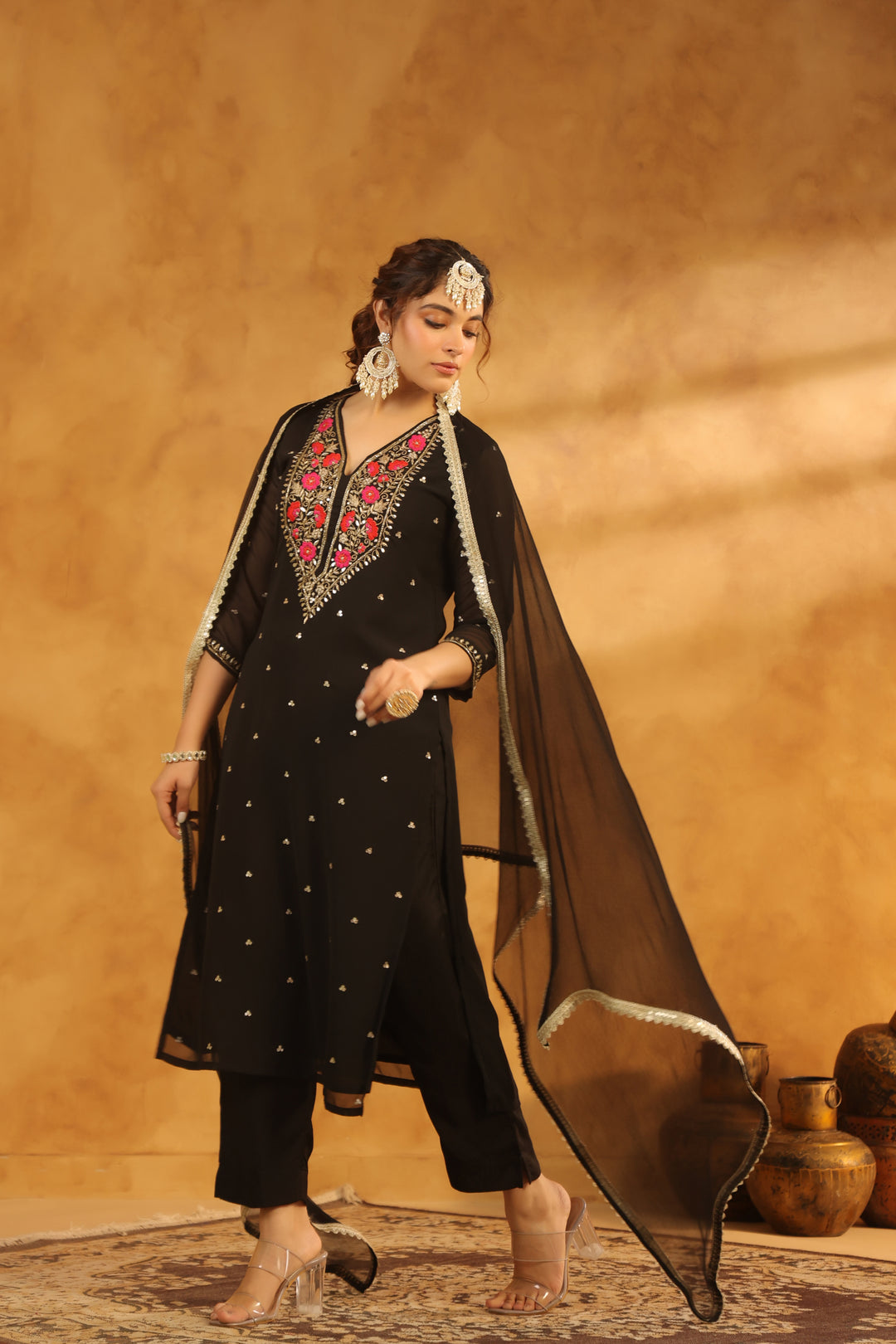 Aarna Black georgette suit set
