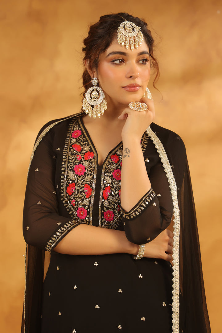 Aarna Black georgette suit set