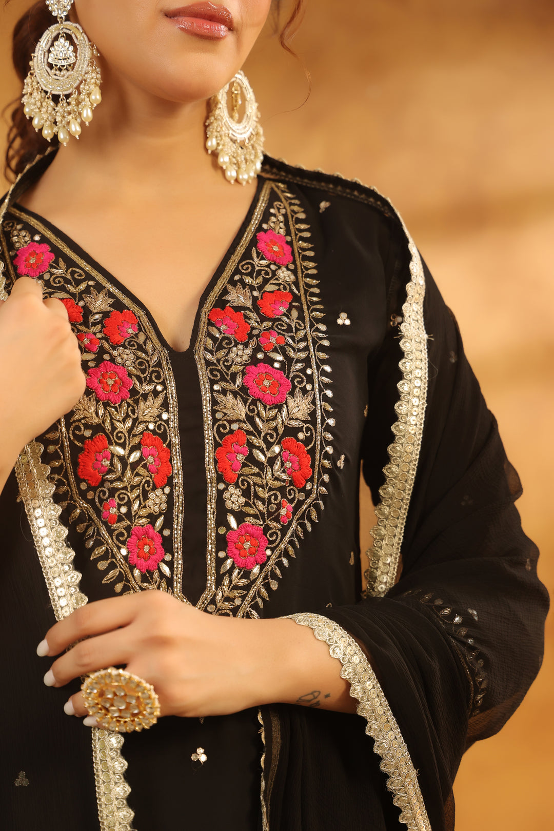 Aarna Black georgette suit set