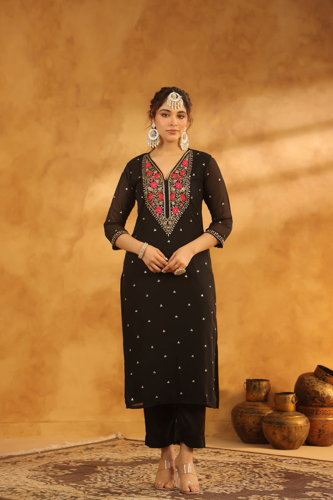 Aarna Black georgette suit set